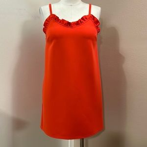 Topshop Orange Red Ruffle Neck Mini Dress size 4, UK 8